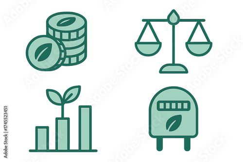 Ecological finance, environmental balance, sustainable growth, and green energy symbols
