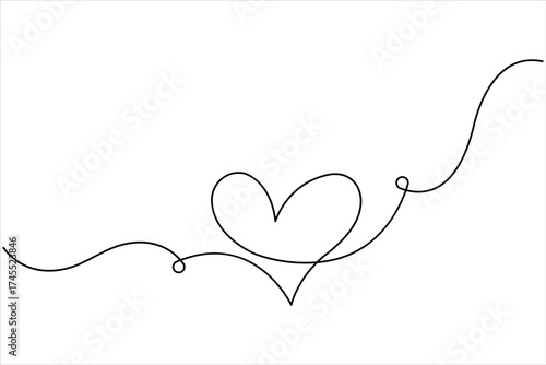 Heart continuous one line art drawing. One contour heart for love design. One line art sketch heart vector illustration. Simplicity symbol love sign isolated on white background