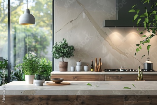 Fototapeta Naklejka Na Ścianę i Meble -  Home mock up, cozy modern kitchen interior background, 3d render