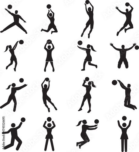 handball and volleyball players style set icon