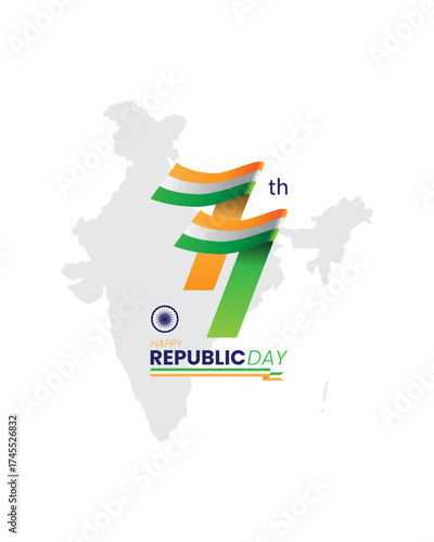 Happy 77th india republic day greeting banner template with map and flag illustration