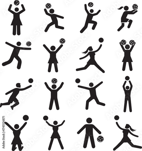 handball and volleyball players style set icon