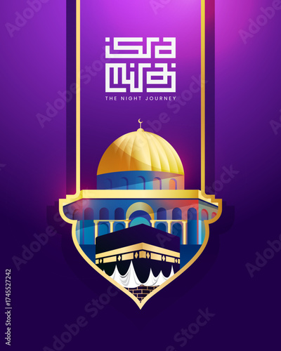 Isra and Mi'raj greeting banner template with al aqsa mosque illustration