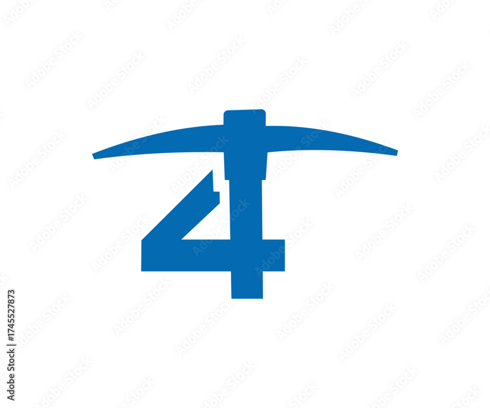 Obraz premium Blue number four with mining pickaxe graphic design