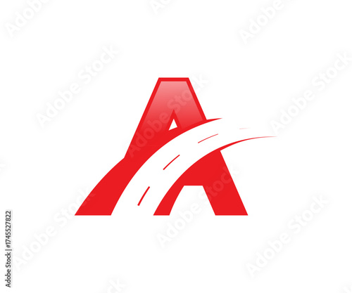 Letter a with a road going through it in red color