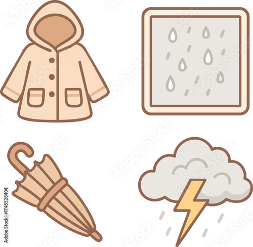 Wet weather outfit with coat umbrella and storm cloud
