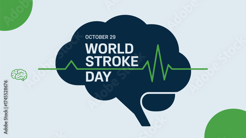 Vector art of world stroke day graphic with brain and heartbeat line
