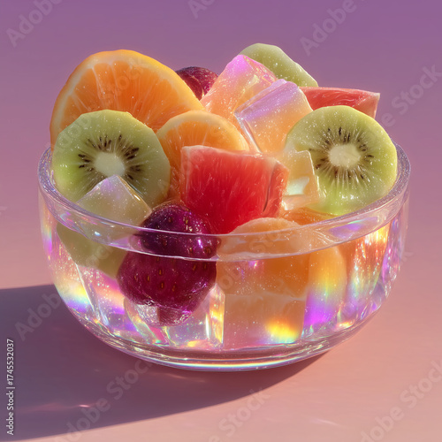 A bowl of fruit with a rainbow of colors including oranges, kiwis