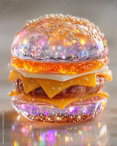 A burger with cheese and a bun