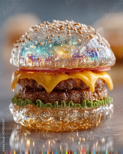 A burger with cheese and lettuce on it