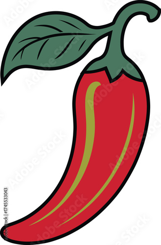 Vector Illustration of a Red Chili Pepper with a Leaf
