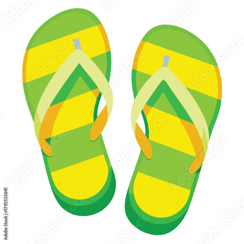A colorful pair of summer flip-flops or sandals isolated on a white background is fashionable footwear for a beach holiday
