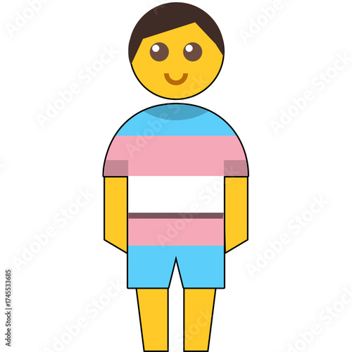 Cartoon person wearing transgender pride flag colors