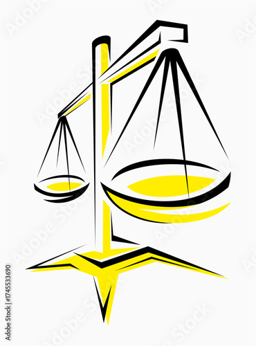 Stylized illustration of a balance scale symbolizing justice and law
