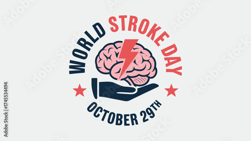 Vector art of world stroke day world stroke day illustration 29th logo with brain and hand illustration