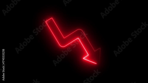 Financial business Loss down graph chart with red neon line