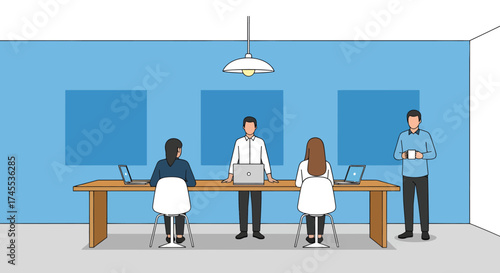 Modern Business Team Meeting Illustration in Co working Office Space for Collaboration Productivity