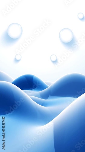 青色の抽象的な3Dレンダー波と白い球体