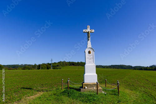Holy Cross in the fields near the town of Sloup. A place to rest and meditate. South Moravia, Czech Republic.