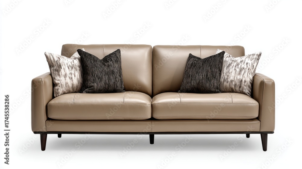 Fototapeta premium Modern Beige Sofa with Decorative Cushions in Minimalist Style