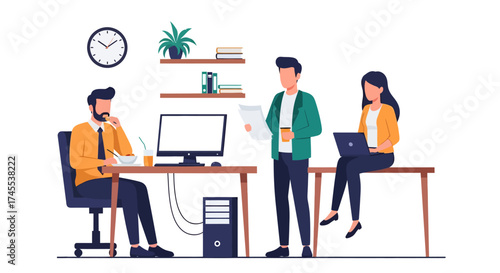 Office Workers Collaboration Team Project Success in a Modern Workspace Illustration