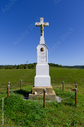Holy Cross in the fields near the town of Sloup. A place to rest and meditate. South Moravia, Czech Republic.