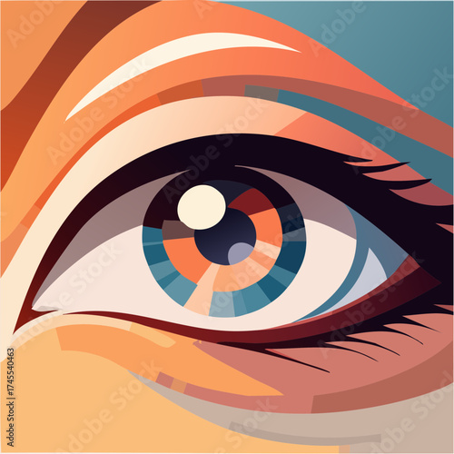 Detailed eye with vibrant colors and bold lines