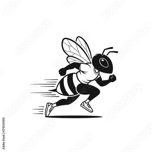 Energetic bee athlete sprinting forward with determination and speed.