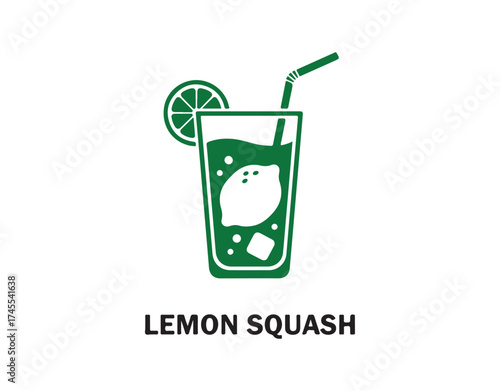 Icon of a glass of lemonade. A refreshing summer beverage. Lemon squash drink. Menu item for restaurants and cafes. A sweet, non-alcoholic soft drink. Vector illustration that stands alone.