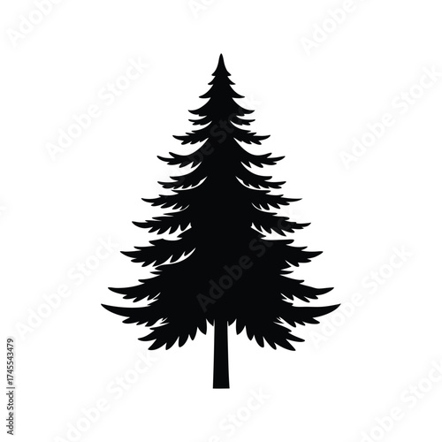 Flat Christmas Tree Silhouette Vector Black Holiday Icon