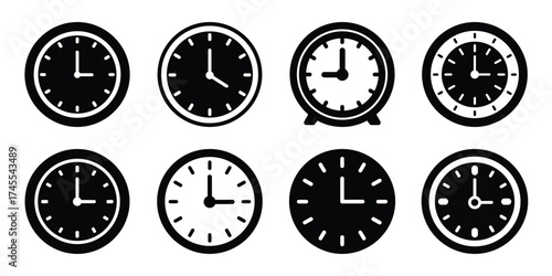 clock silhouette business vector icon bundle