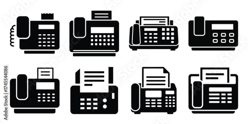 fax machine silhouette business vector icon bundle