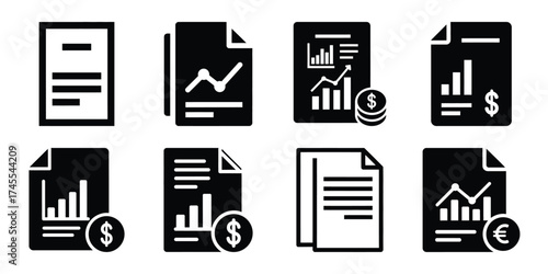 financial report silhouette business vector icon bundle