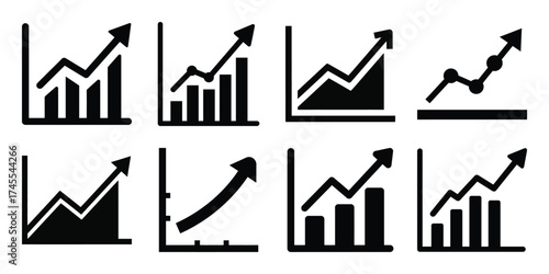 growth graph silhouette business vector icon bundle