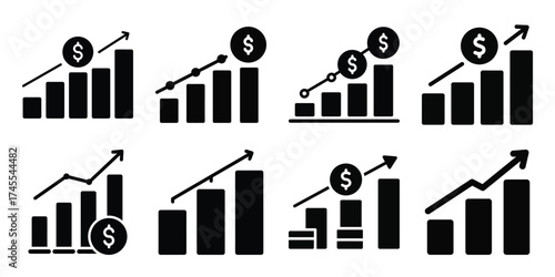 investment silhouette business vector icon bundle