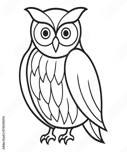 Stylized Black and White Illustration of an Owl Standing Proudly