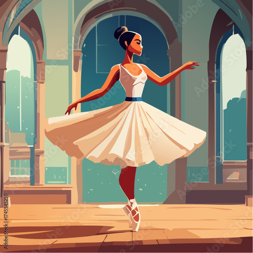 Ballerina dancing in arched hall