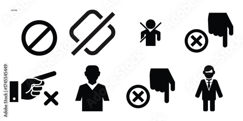 rejection silhouette business vector icon bundle
