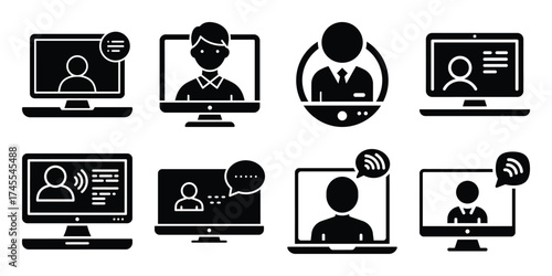 remote work silhouette business vector icon bundle