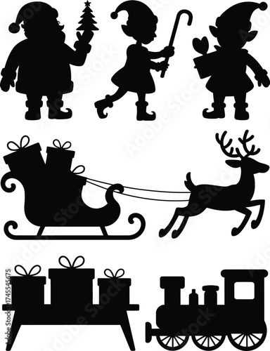 Santa elf reindeer sleigh train gifts santa claus