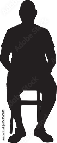 vector,silhouette of front view of a man sitting on chair