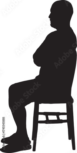 vector, silhouette of side view of a man sitting on chair