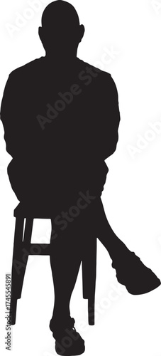 vector, silhouette of front view of a man sitting on chair cross legged
