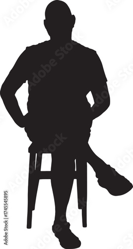 vector,  silhouette of front view of a man sitting on chair cross legged amrs akimbo