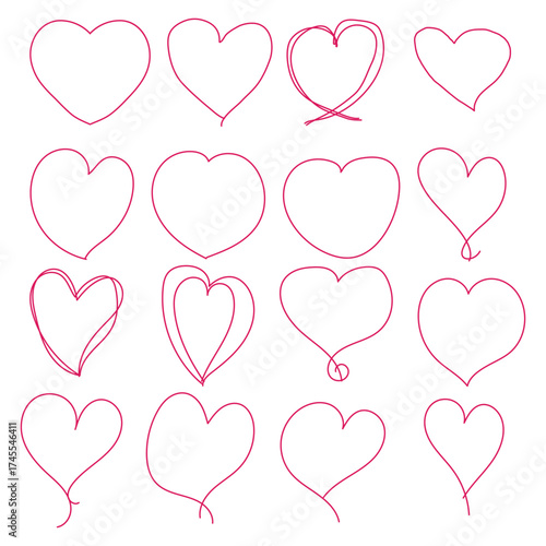 Doodle hand drawn red heart collection