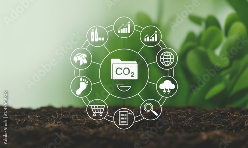CO2 emissions and Environmental Awareness: Visual representation of eco-consciousness and climate impact, showcasing the imperative for environmental sustainability with graphic design over the earth