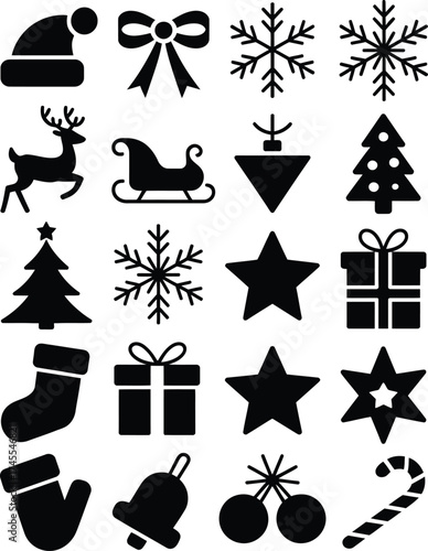 Christmas icons vector silhouette holiday santa hat