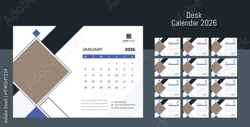 Desk Calendar 2026, calendar template design 2026