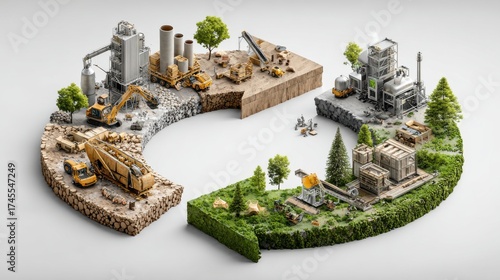 Circular Construction Economy: Workflow infographic depicting material lifecycle from deconstruction to reuse with modular building components and eco-friendly resources  
