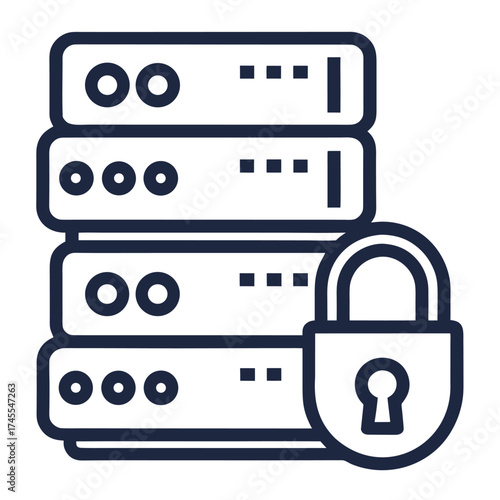 server rack icon with lock sign outline vector icon